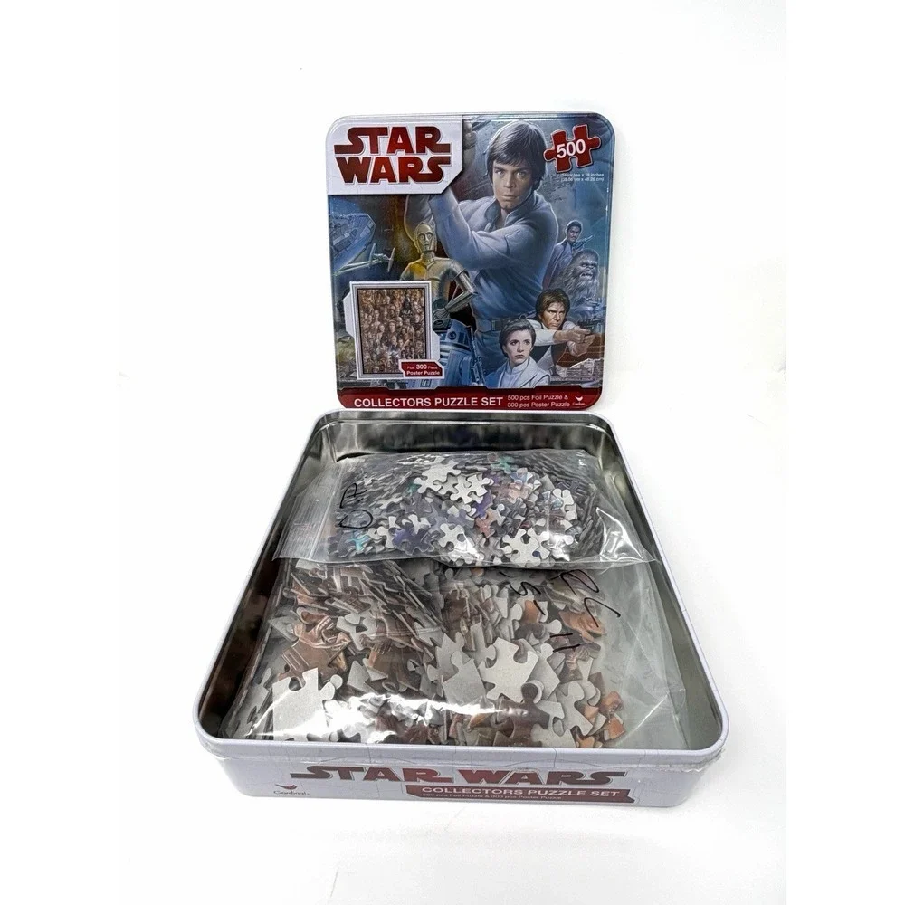 Star Wars Collectors Puzzle Set Tin 500 Pc Foil Puzzle Missing 2 Pieces + 300